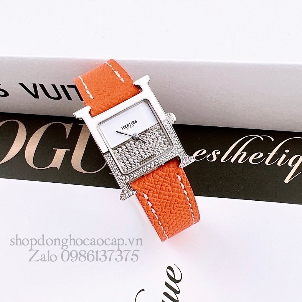 Đồng Hồ Hermes Heure H Double Jeu Diamond 21x21mm - Màu Cam