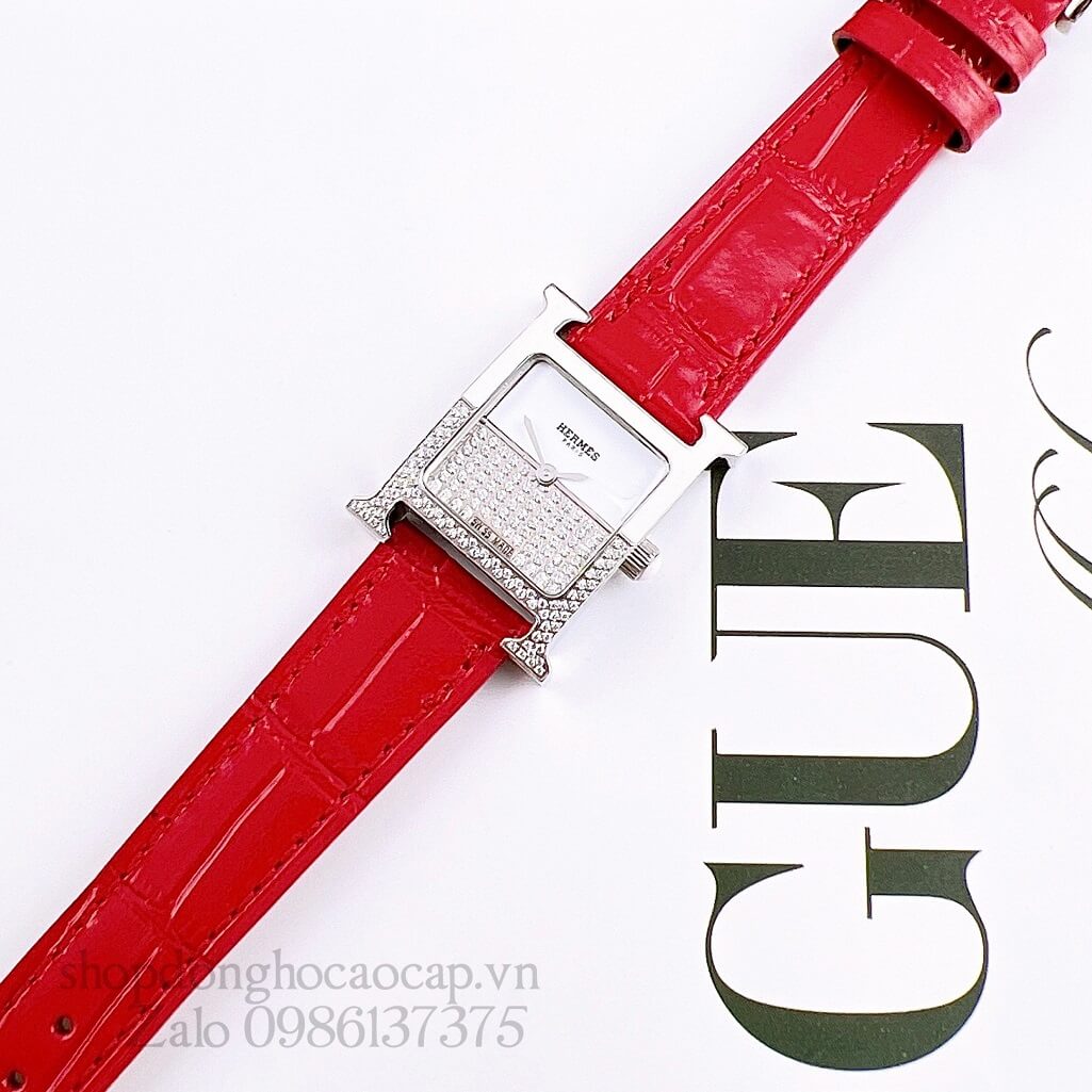 Đồng Hồ Hermes Heure H Double Jeu Diamond 21x21mm - Màu Đỏ