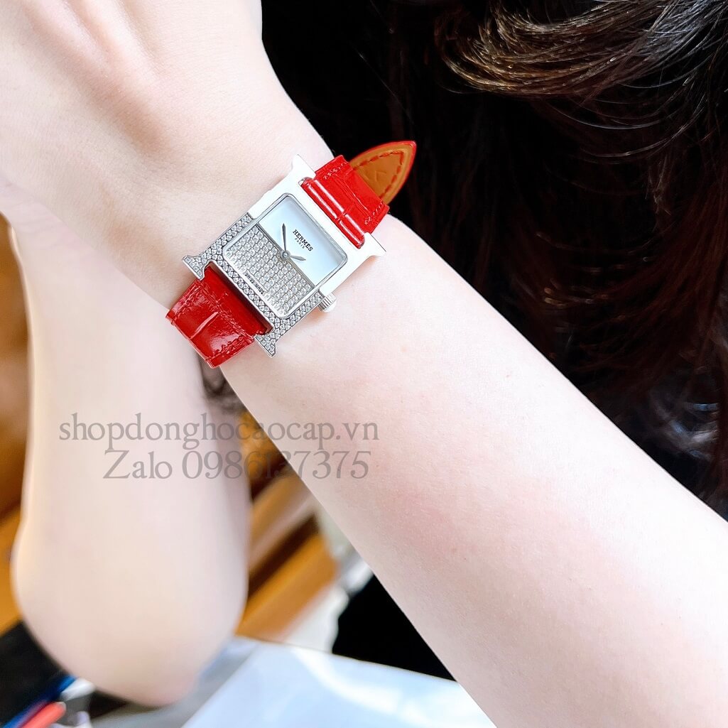Đồng Hồ Hermes Heure H Double Jeu Diamond 21x21mm - Màu Đỏ