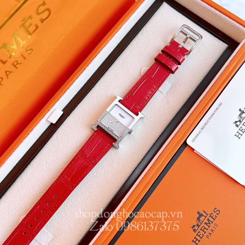 Đồng Hồ Hermes Heure H Double Jeu Diamond 21x21mm - Màu Đỏ