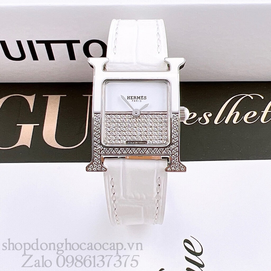 Đồng Hồ Hermes Heure H Double Jeu Diamond 21x21mm - Trắng