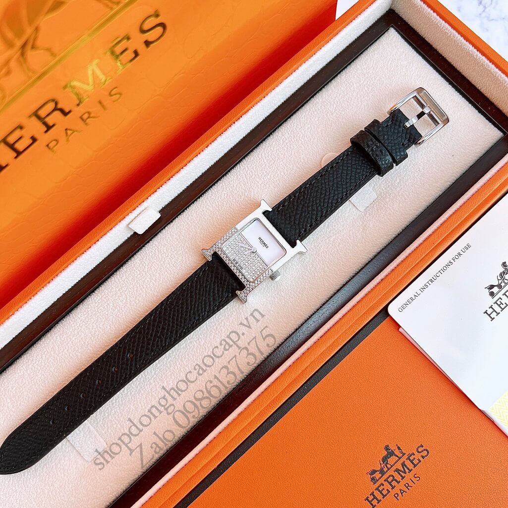 Đồng Hồ Hermes Heure H Double Jeu Diamond 21x21mm - Màu Đen