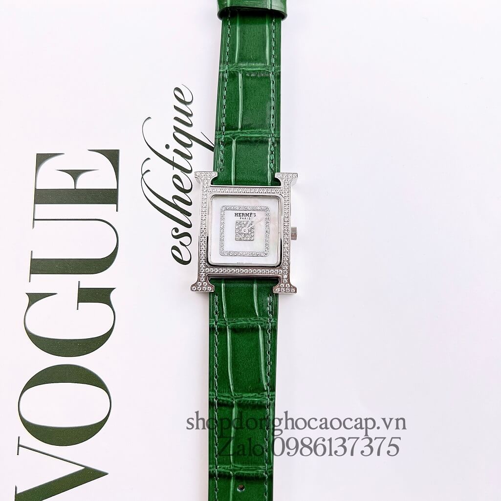 Đồng Hồ Hermes Heure H Siêu Cấp Nữ Dây Da Xanh 26x26mm