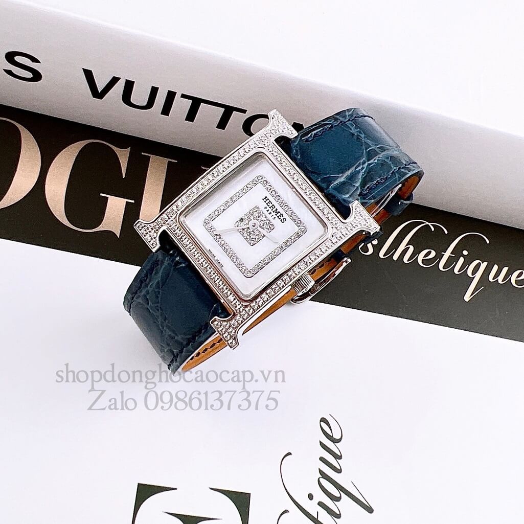 Đồng Hồ Hermes Heure H Siêu Cấp Nữ Dây Da Xanh Dương 26x26mm