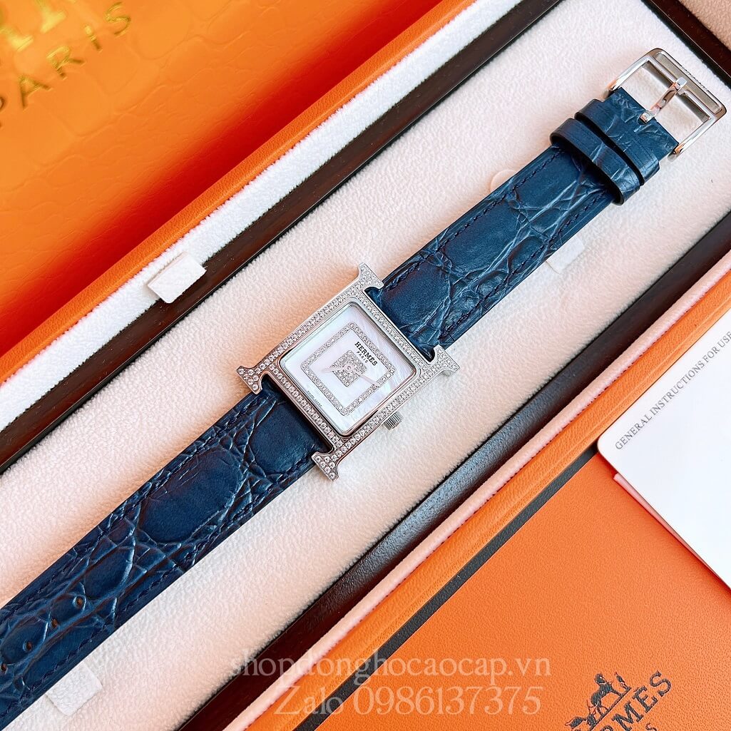 Đồng Hồ Hermes Heure H Siêu Cấp Nữ Dây Da Xanh Dương 26x26mm