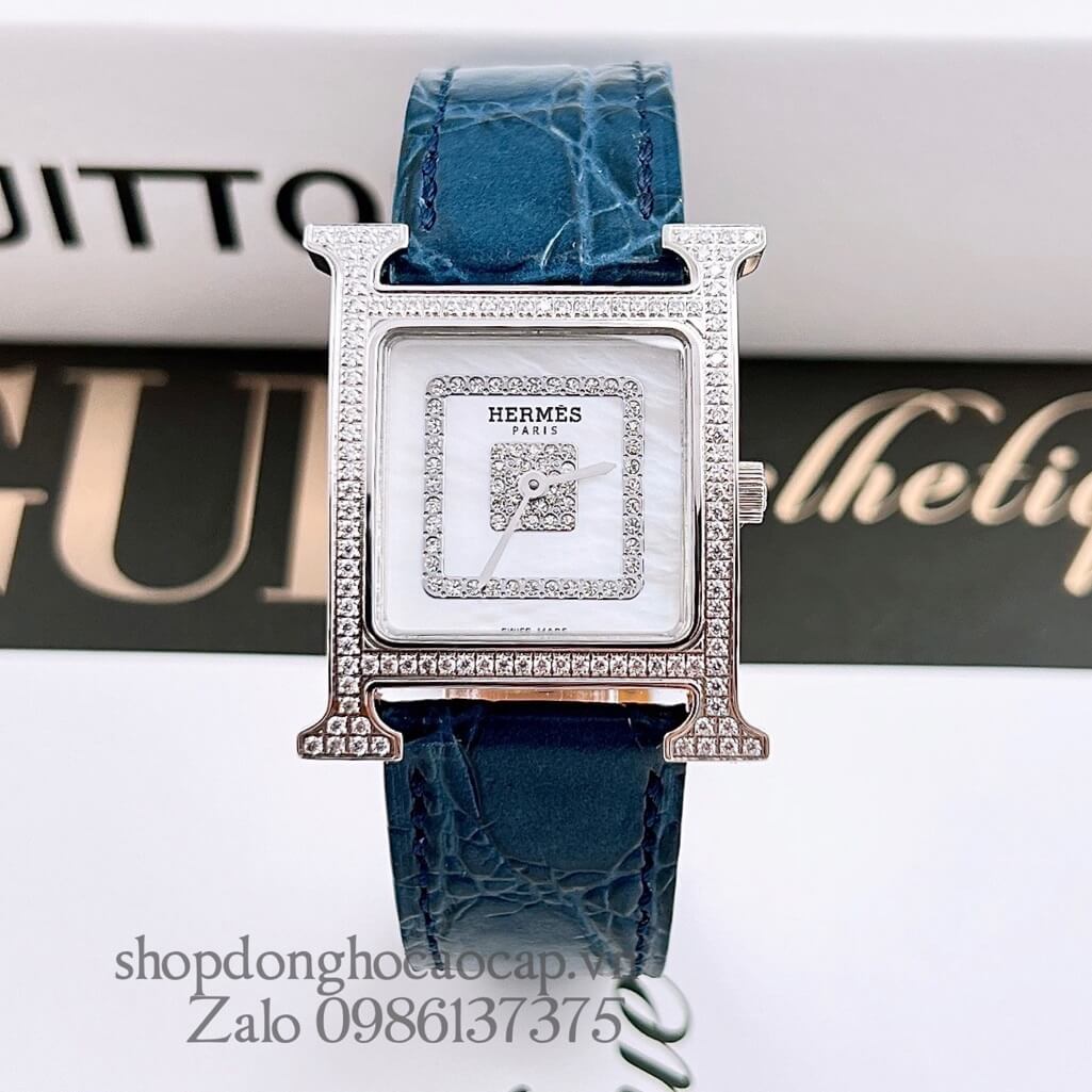 Đồng Hồ Hermes Heure H Siêu Cấp Nữ Dây Da Xanh Dương 26x26mm