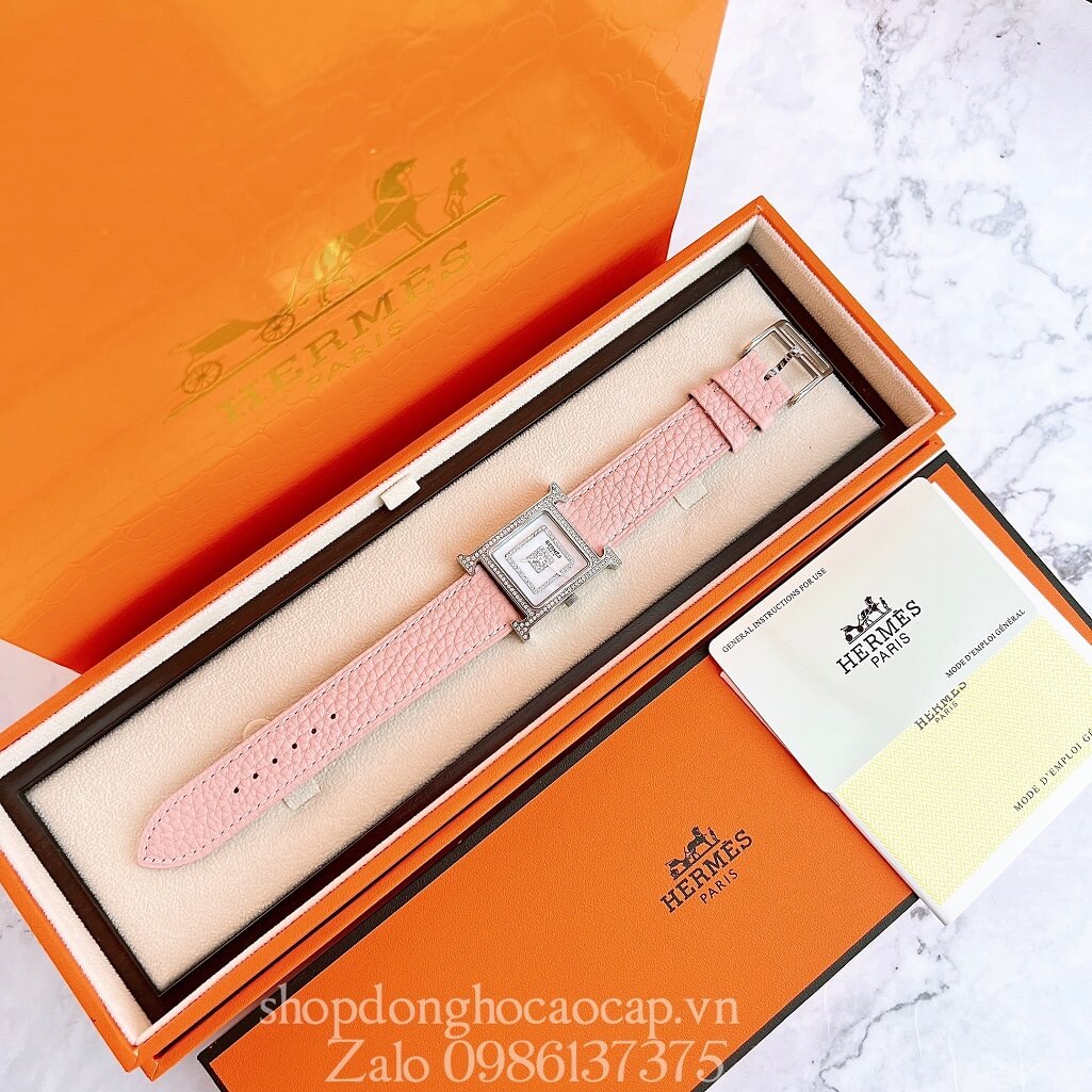 Đồng Hồ Hermes Heure H Siêu Cấp Nữ Dây Da Hồng 26x26mm