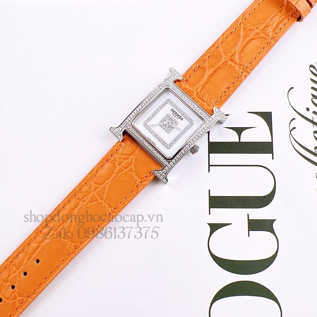 Đồng Hồ Hermes Heure H Siêu Cấp Nữ Dây Da Cam 26x26mm