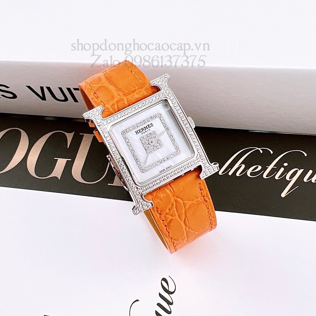 Đồng Hồ Hermes Heure H Siêu Cấp Nữ Dây Da Cam 26x26mm