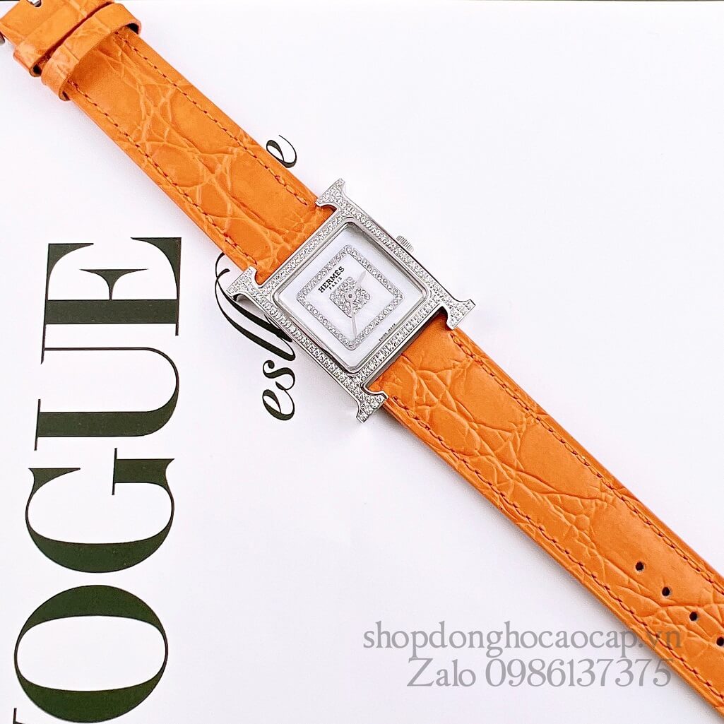 Đồng Hồ Hermes Heure H Siêu Cấp Nữ Dây Da Cam 26x26mm