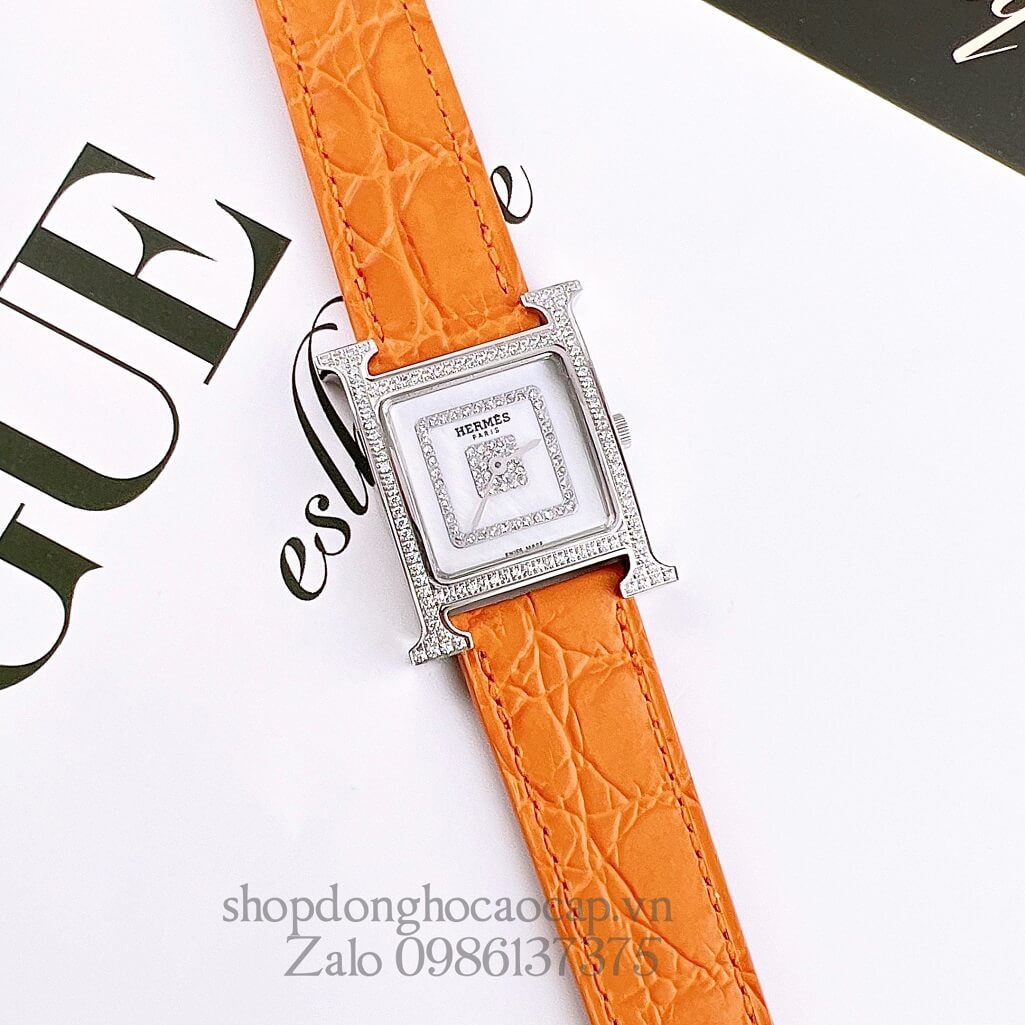 Đồng Hồ Hermes Heure H Siêu Cấp Nữ Dây Da Cam 26x26mm