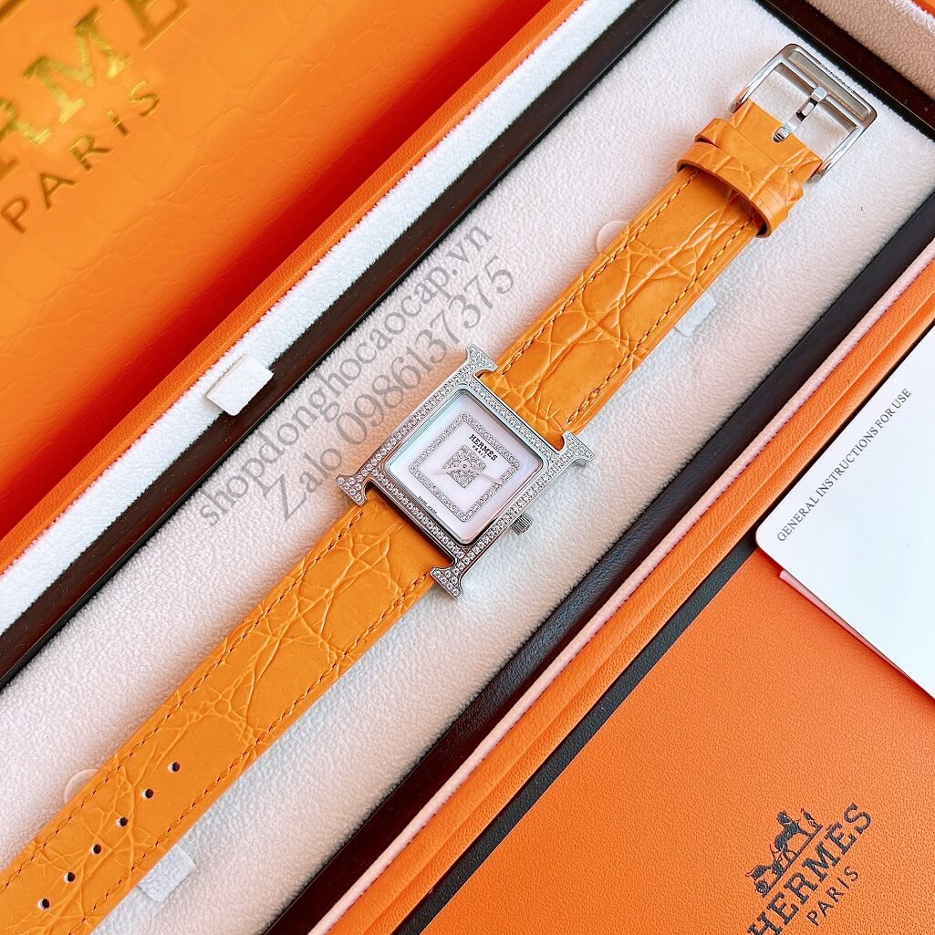 Đồng Hồ Hermes Heure H Siêu Cấp Nữ Dây Da Cam 26x26mm