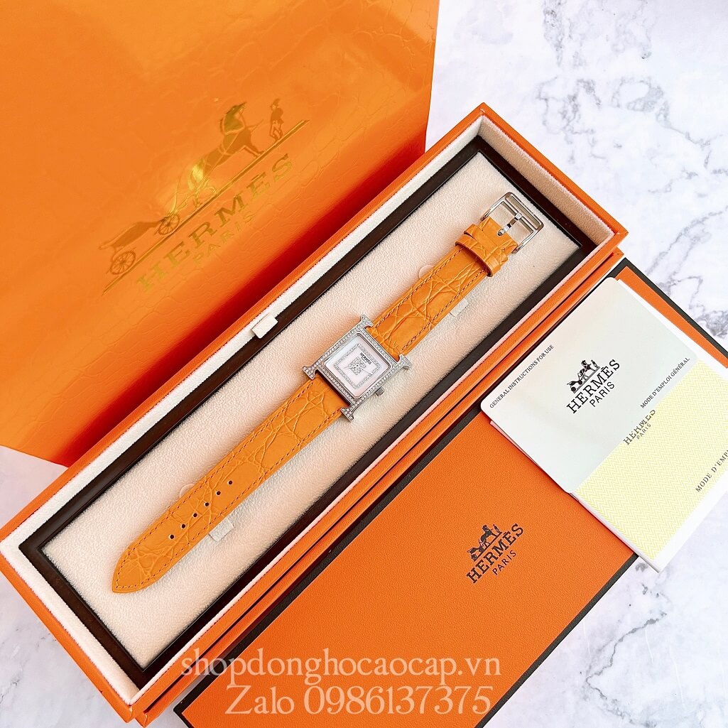 Đồng Hồ Hermes Heure H Siêu Cấp Nữ Dây Da Cam 26x26mm