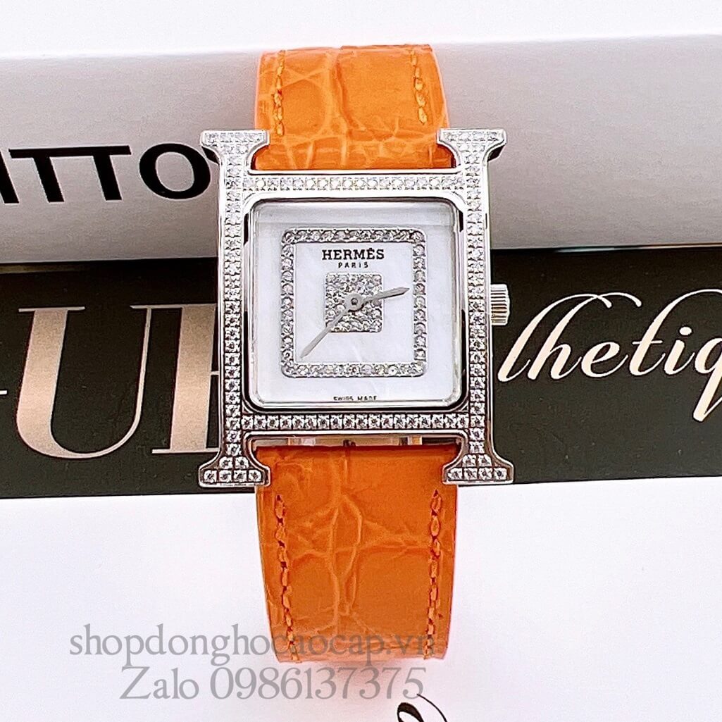 Đồng Hồ Hermes Heure H Siêu Cấp Nữ Dây Da Cam 26x26mm