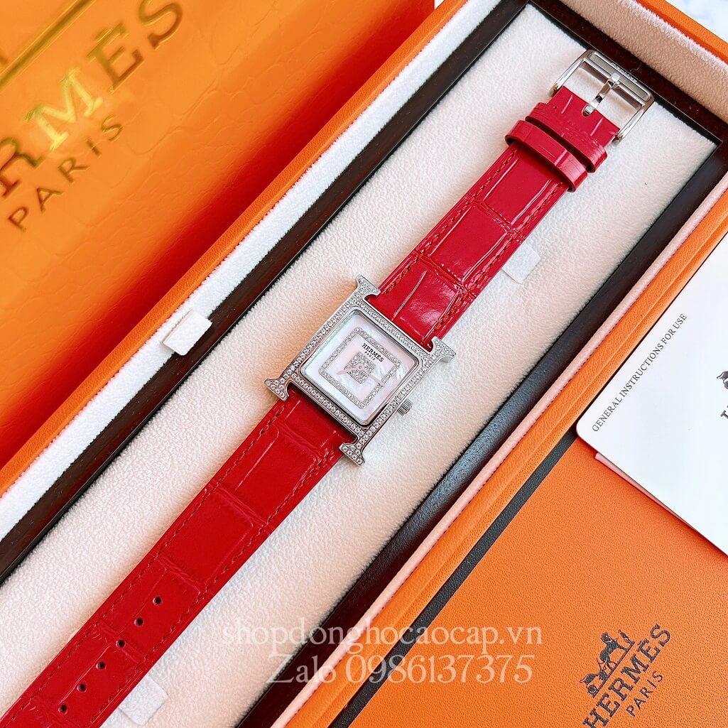 Đồng Hồ Hermes Heure H Siêu Cấp Nữ Dây Da Đỏ 26x26mm