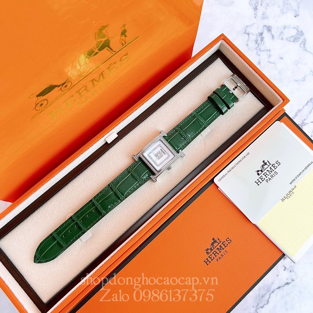 Đồng Hồ Hermes Heure H Siêu Cấp Nữ Dây Da Xanh 26x26mm