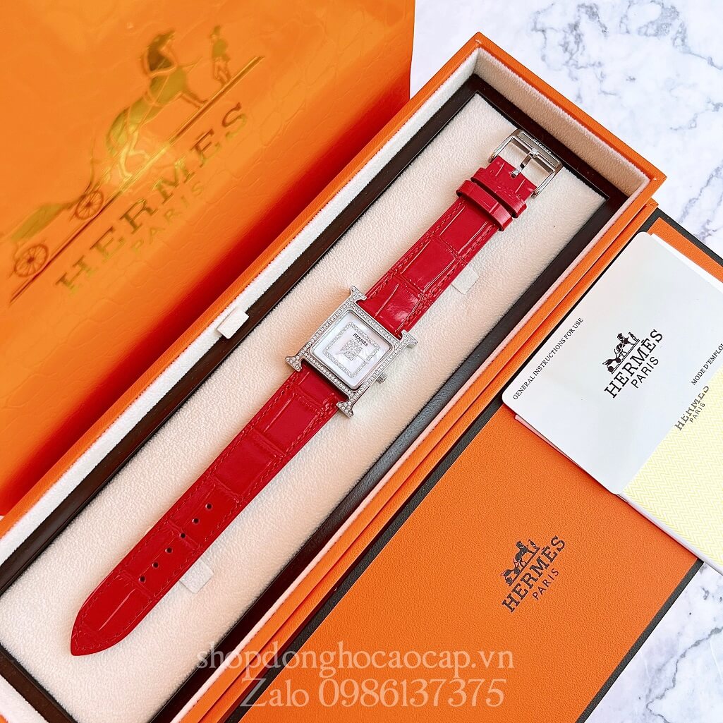 Đồng Hồ Hermes Heure H Siêu Cấp Nữ Dây Da Đỏ 26x26mm