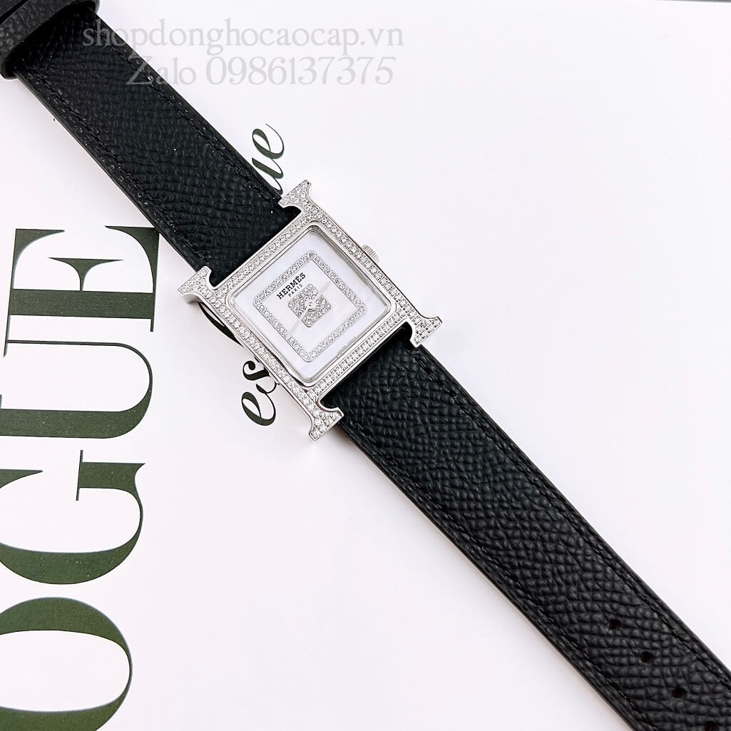 Đồng Hồ Hermes Heure H Siêu Cấp Nữ Dây Da Đen 26x26mm