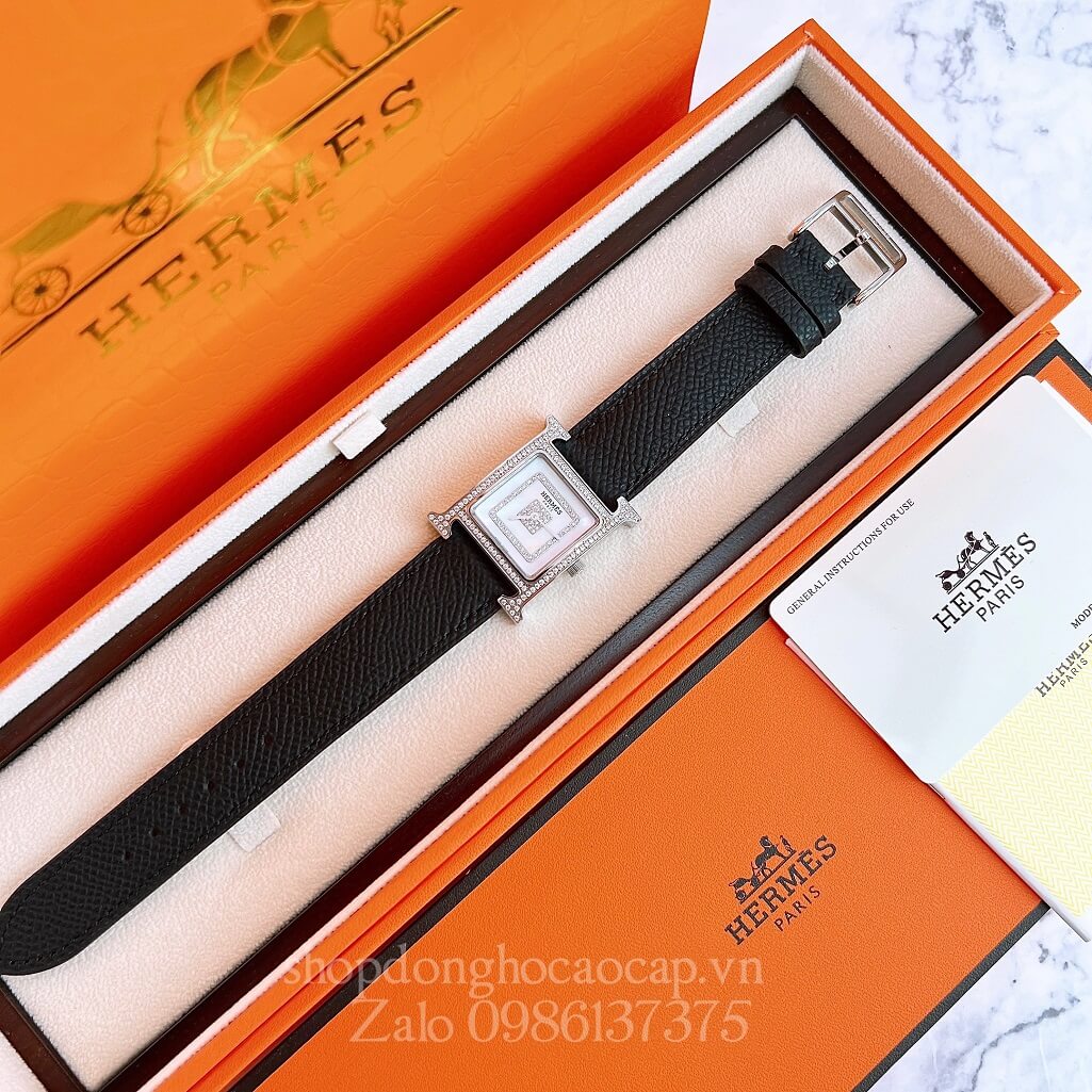 Đồng Hồ Hermes Heure H Siêu Cấp Nữ Dây Da Đen 26x26mm