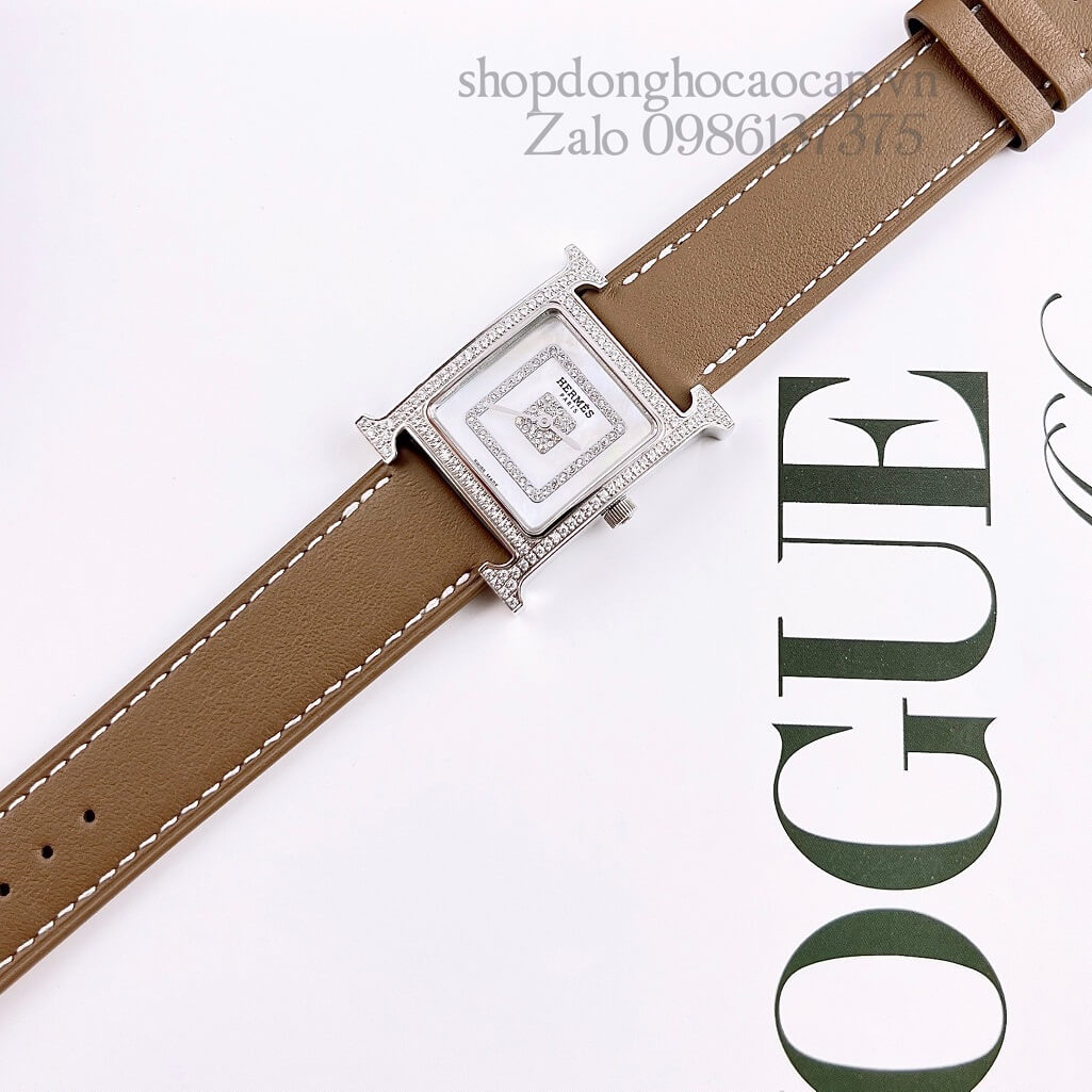 Đồng Hồ Hermes Heure H Siêu Cấp Nữ Dây Da Nâu Nude 26x26mm