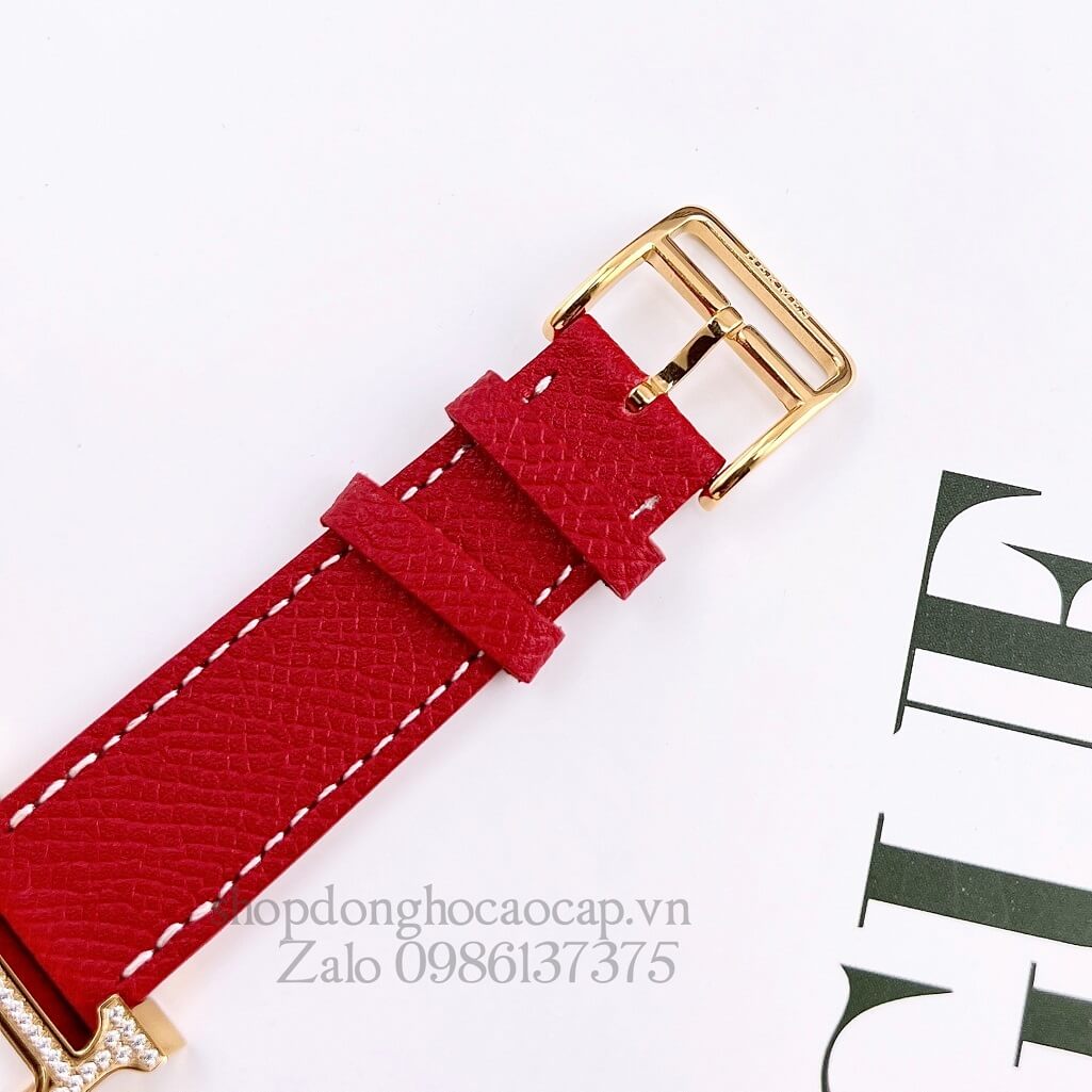 Đồng Hồ Hermes Heure H Double Jeu Siêu Cấp Nữ Dây Da Đỏ 26x26mm