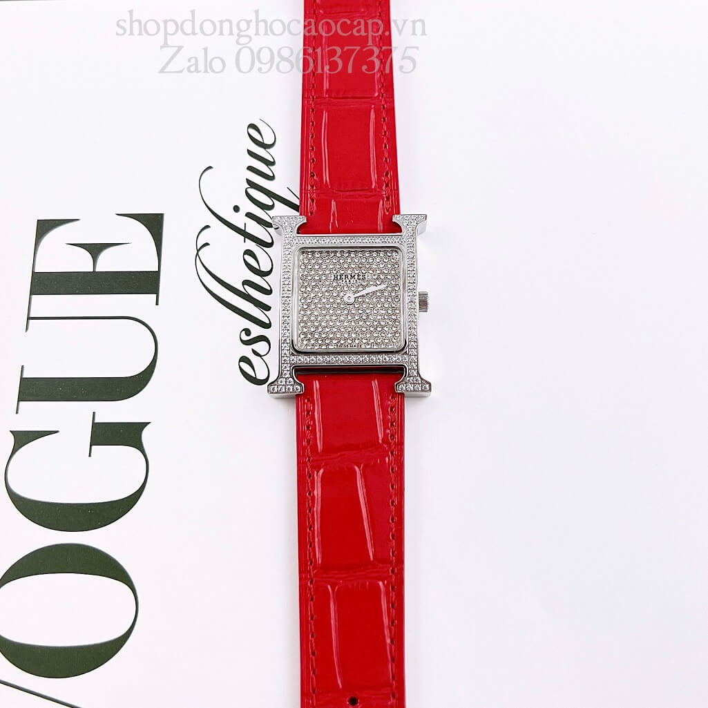 Đồng Hồ Hermes Heure H Diamond Nữ Dây Da Đỏ 26x26mm
