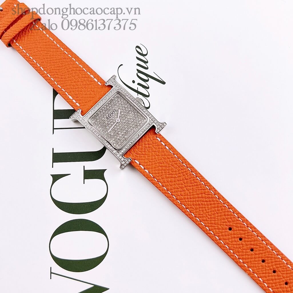 Đồng Hồ Hermes Heure H Diamond Nữ Dây Da Cam 26x26mm