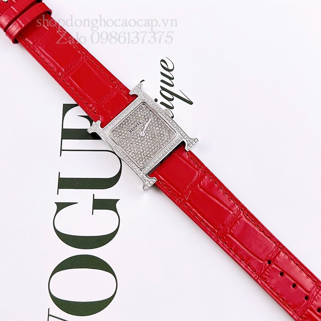 Đồng Hồ Hermes Heure H Diamond Nữ Dây Da Đỏ 26x26mm