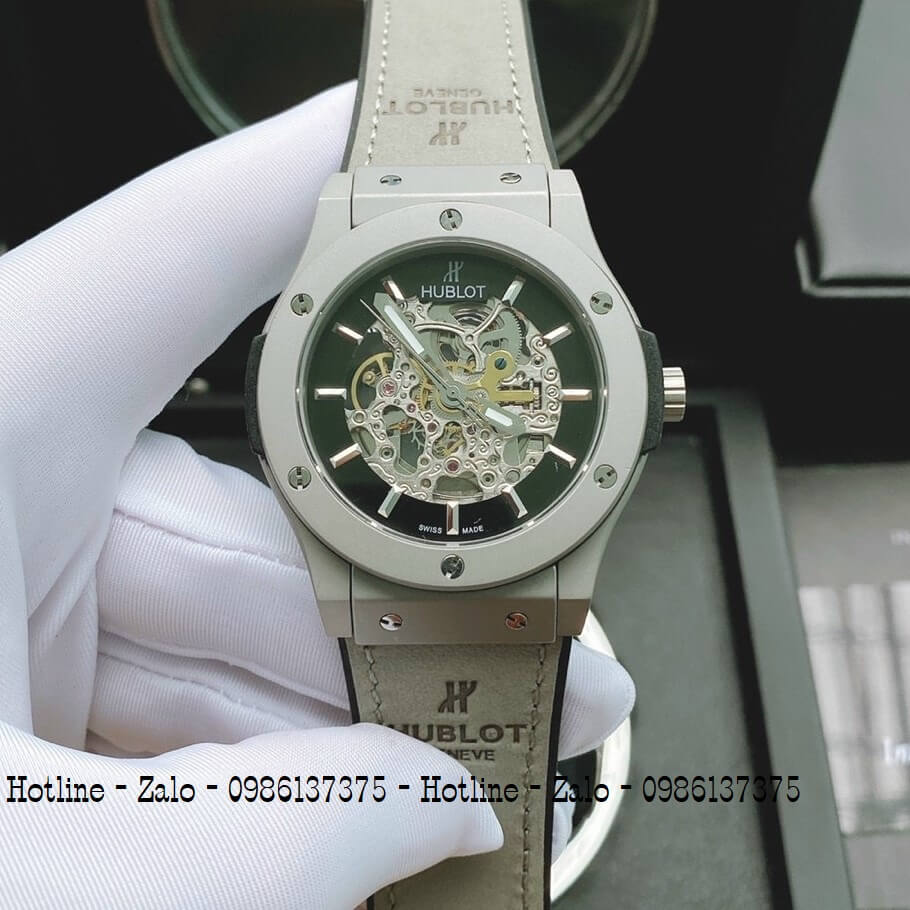 Đồng Hồ Nam Hublot Automatic Dây Da Silicon Xám 42mm Lộ Máy