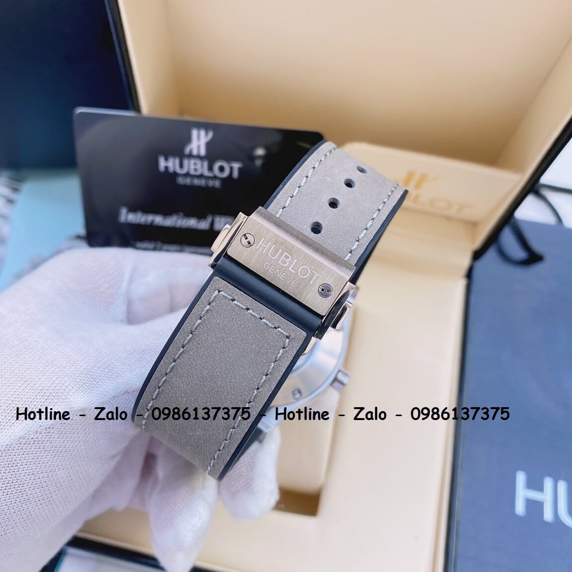 Đồng Hồ Hublot Automatic Nam Dây Da Silicon Xám Đính Đá