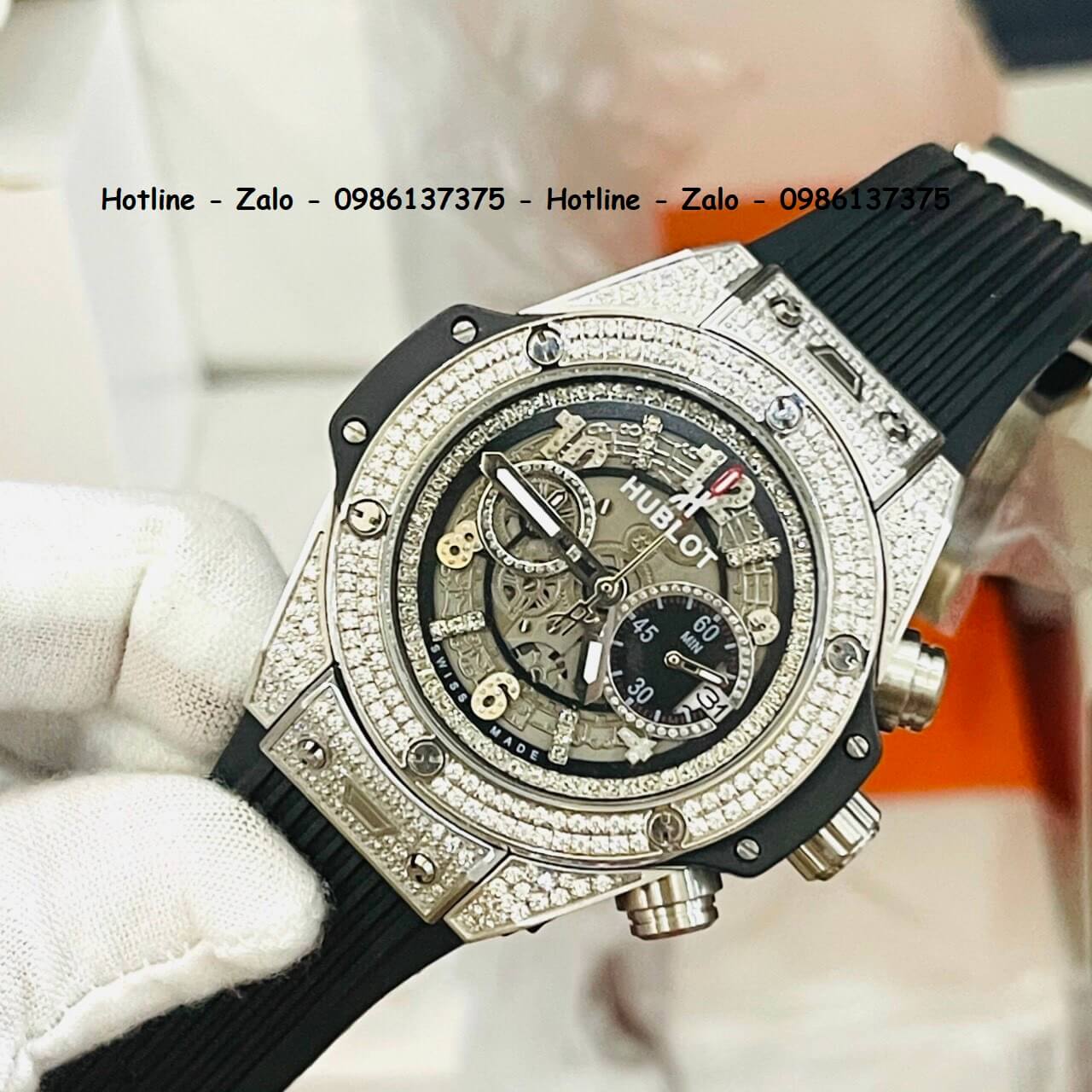 Đồng Hồ Hublot Big Bang Jewellery Automatic Silicon Đen