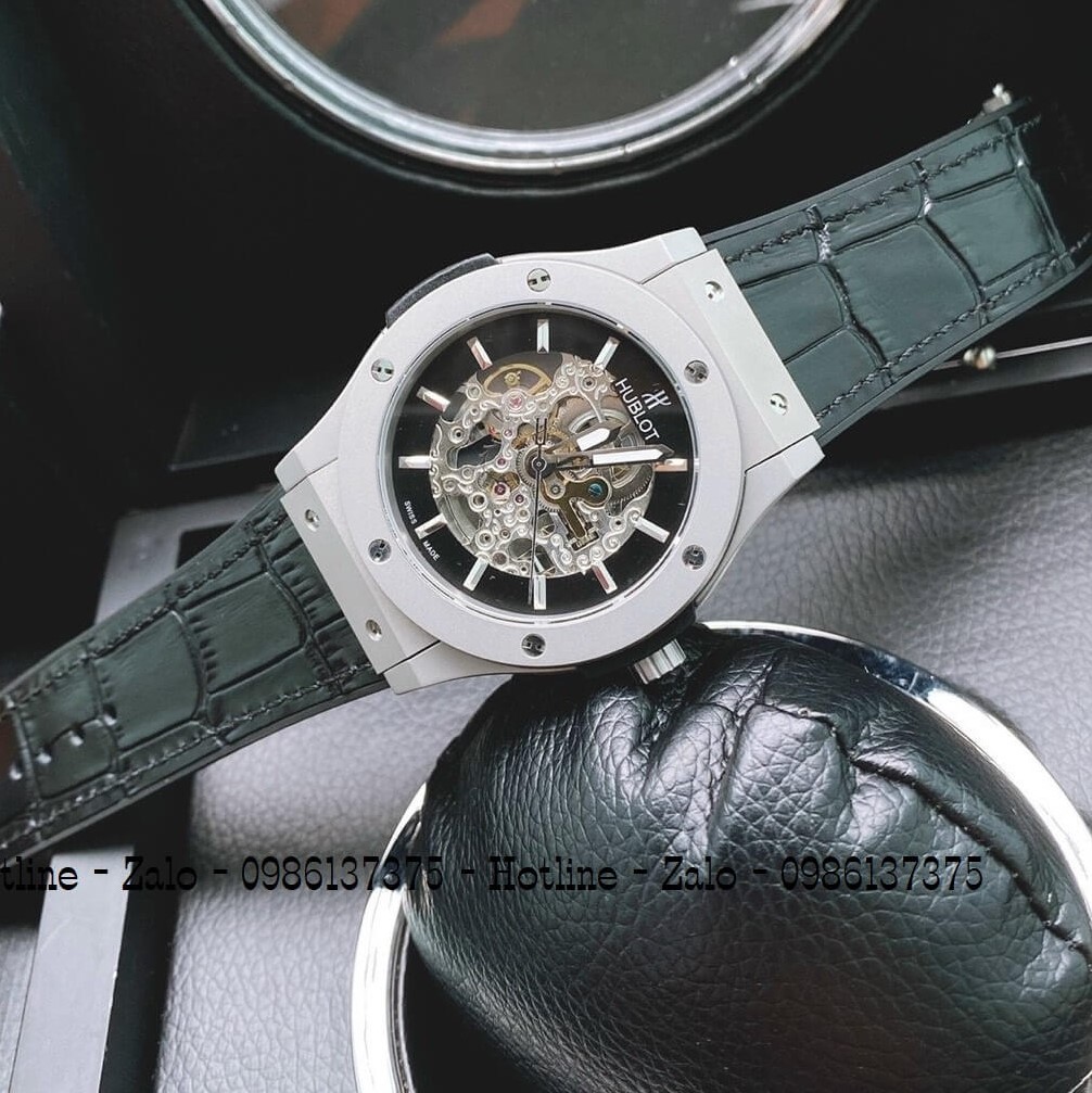 Đồng Hồ Nam Hublot Automatic Dây Da Silicon Đen 42mm Lộ Máy