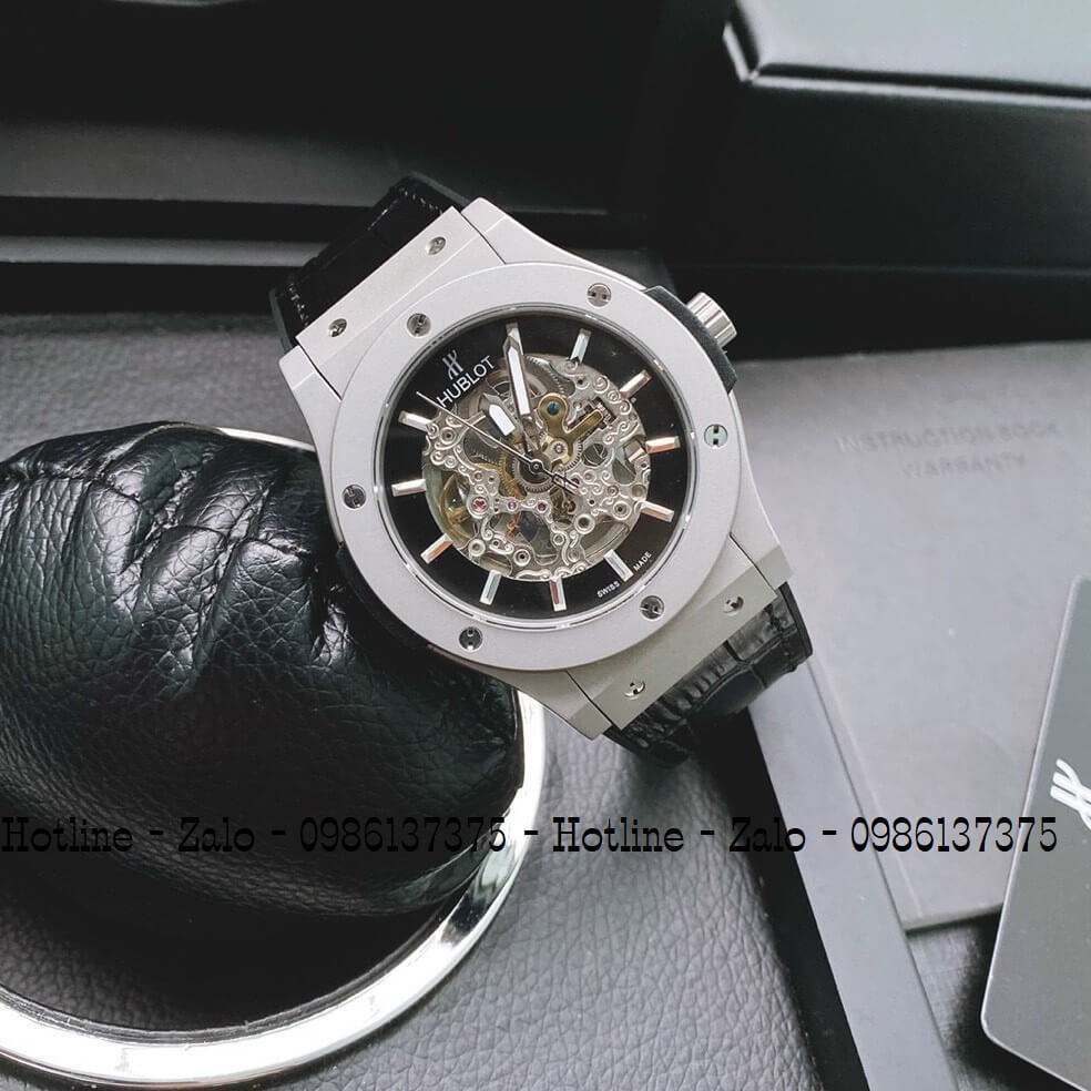 Đồng Hồ Nam Hublot Automatic Dây Da Silicon Đen 42mm Lộ Máy