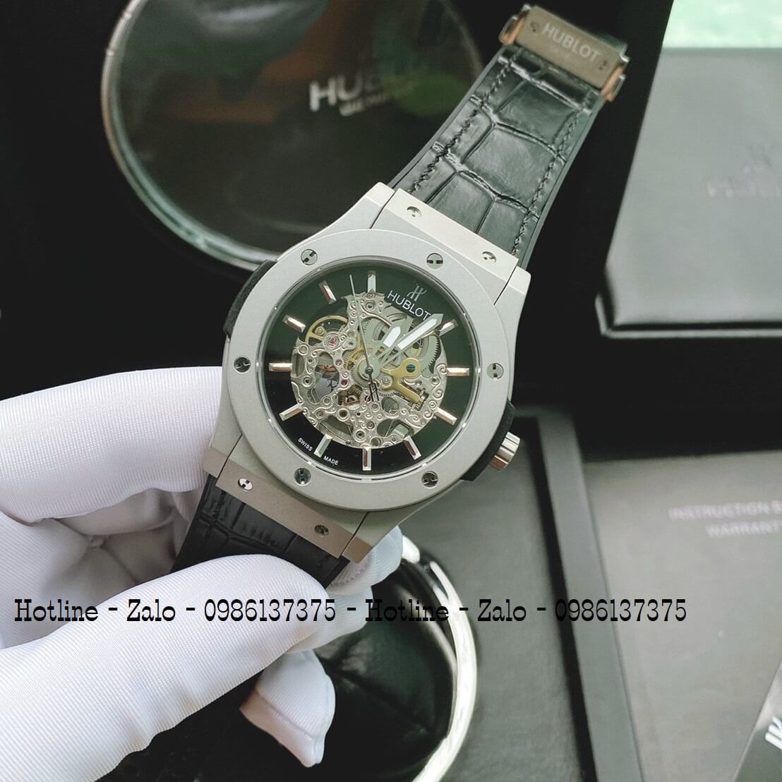 Đồng Hồ Nam Hublot Automatic Dây Da Silicon Đen 42mm Lộ Máy