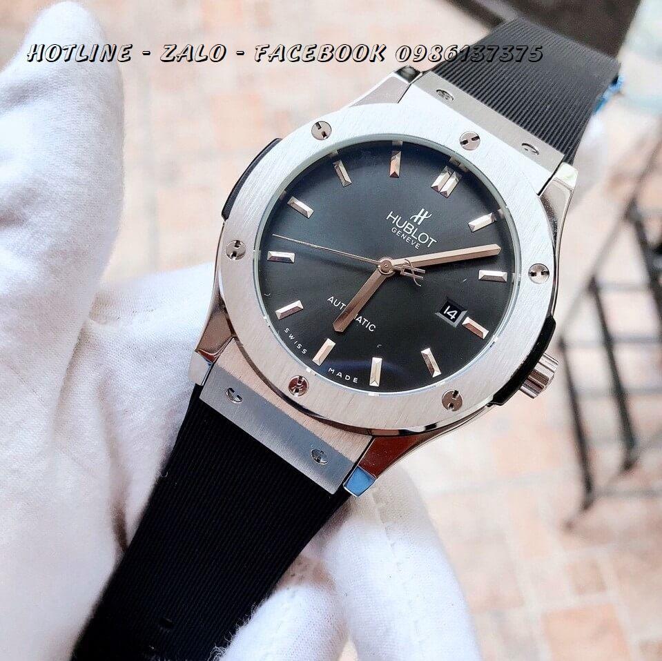 Đồng Hồ Hublot Nam Automatic Dây Silicon Đen Silver 42mm