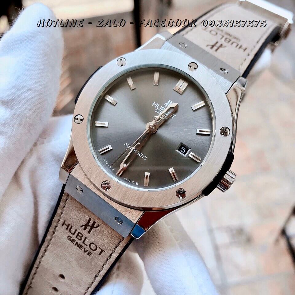 Đồng Hồ Hublot Nam Automatic Dây Da Silicon Xám 42mm