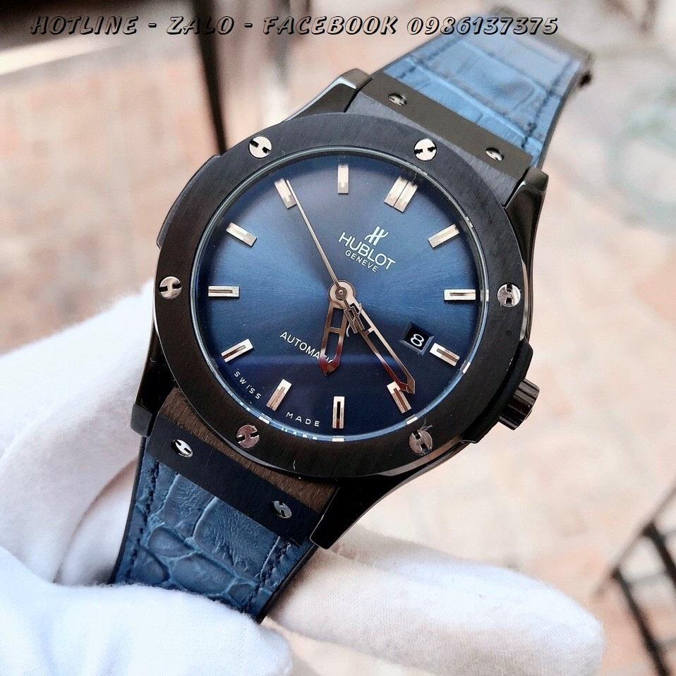 Đồng Hồ Hublot Nam Automatic Dây Da Silicon Xanh Black 42mm