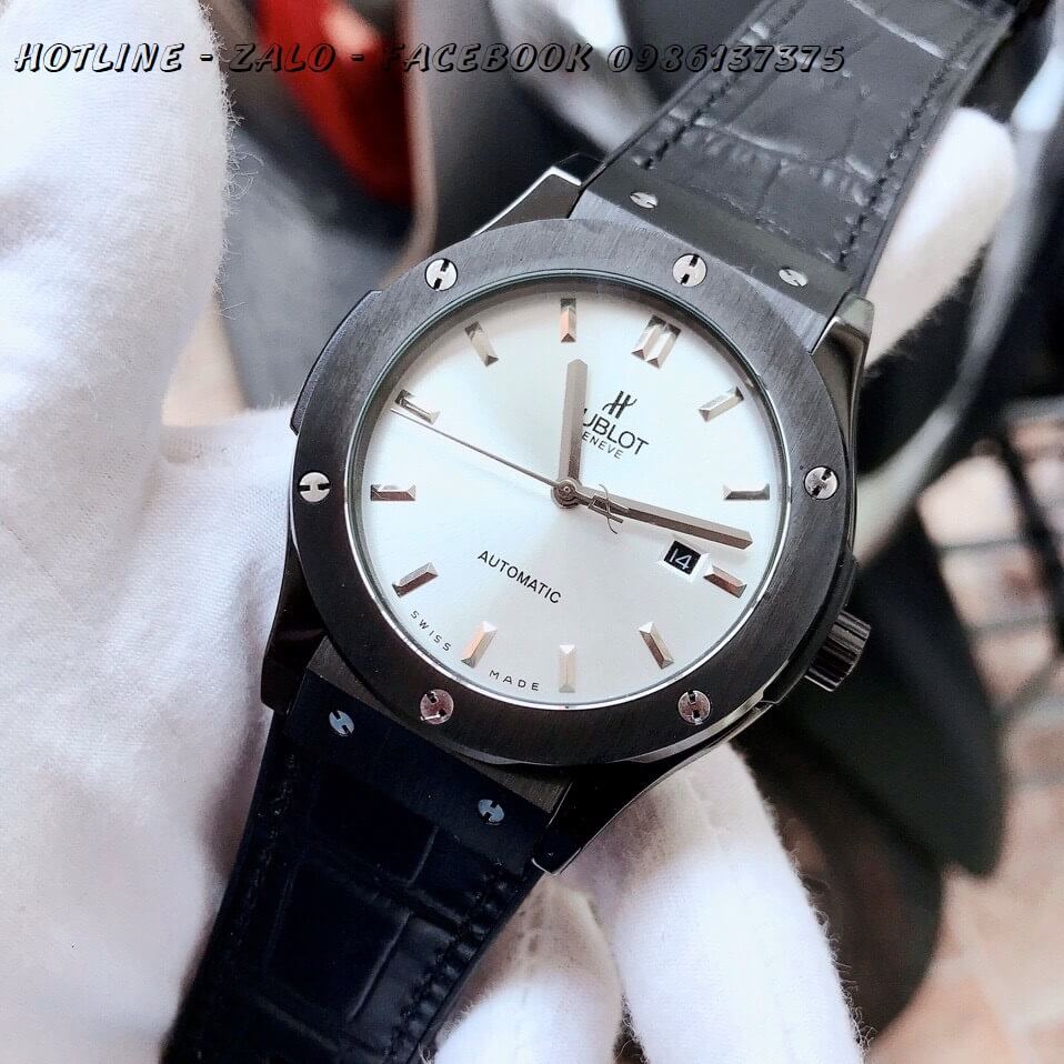 Đồng Hồ Hublot Nam Automatic Dây Da Silicon Đen White 42mm