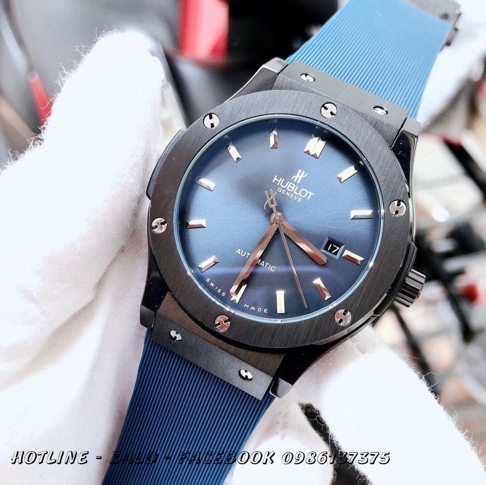 Đồng Hồ Hublot Nam Automatic Dây Silicon Xanh Black 42mm