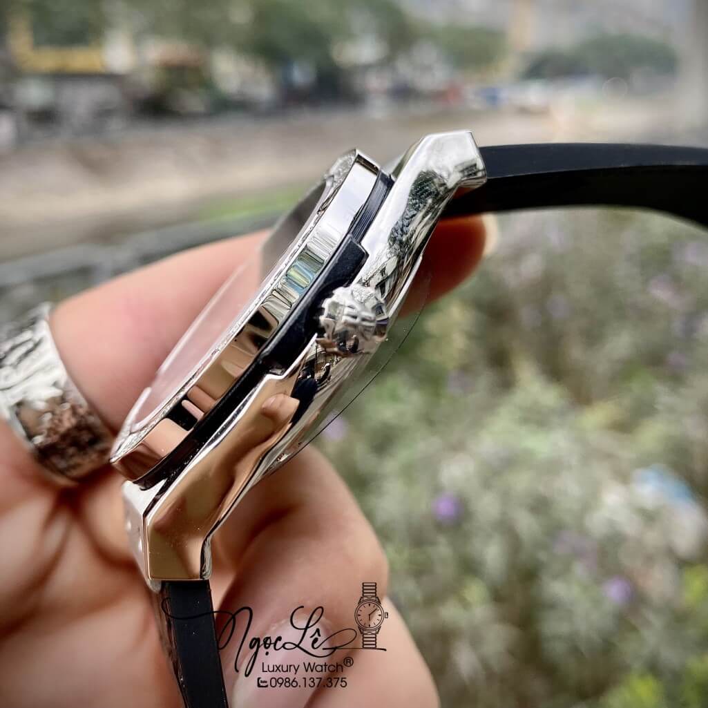 Đồng Hồ Nam Hublot Automatic Dây Da Silicon Màu Đen Đính 1 Niềng Đá 42mm