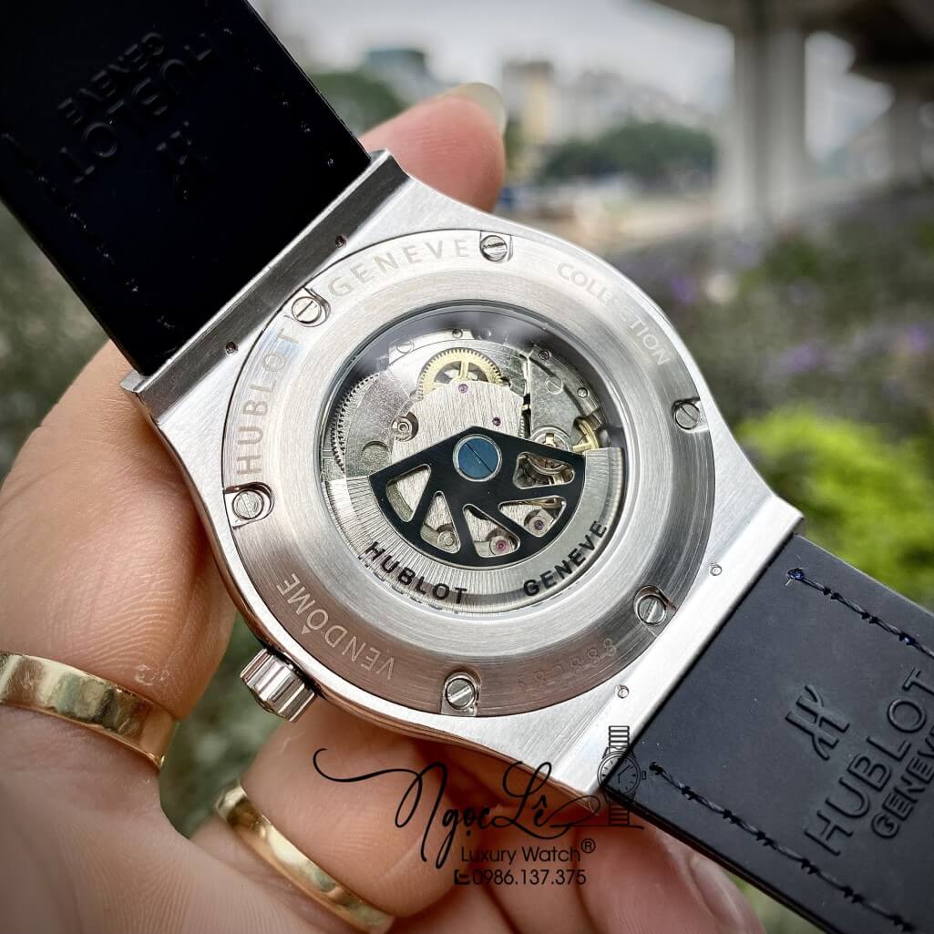 Đồng Hồ Nam Hublot Automatic Dây Da Silicon Màu Xanh Mặt Trơn Size 42mm