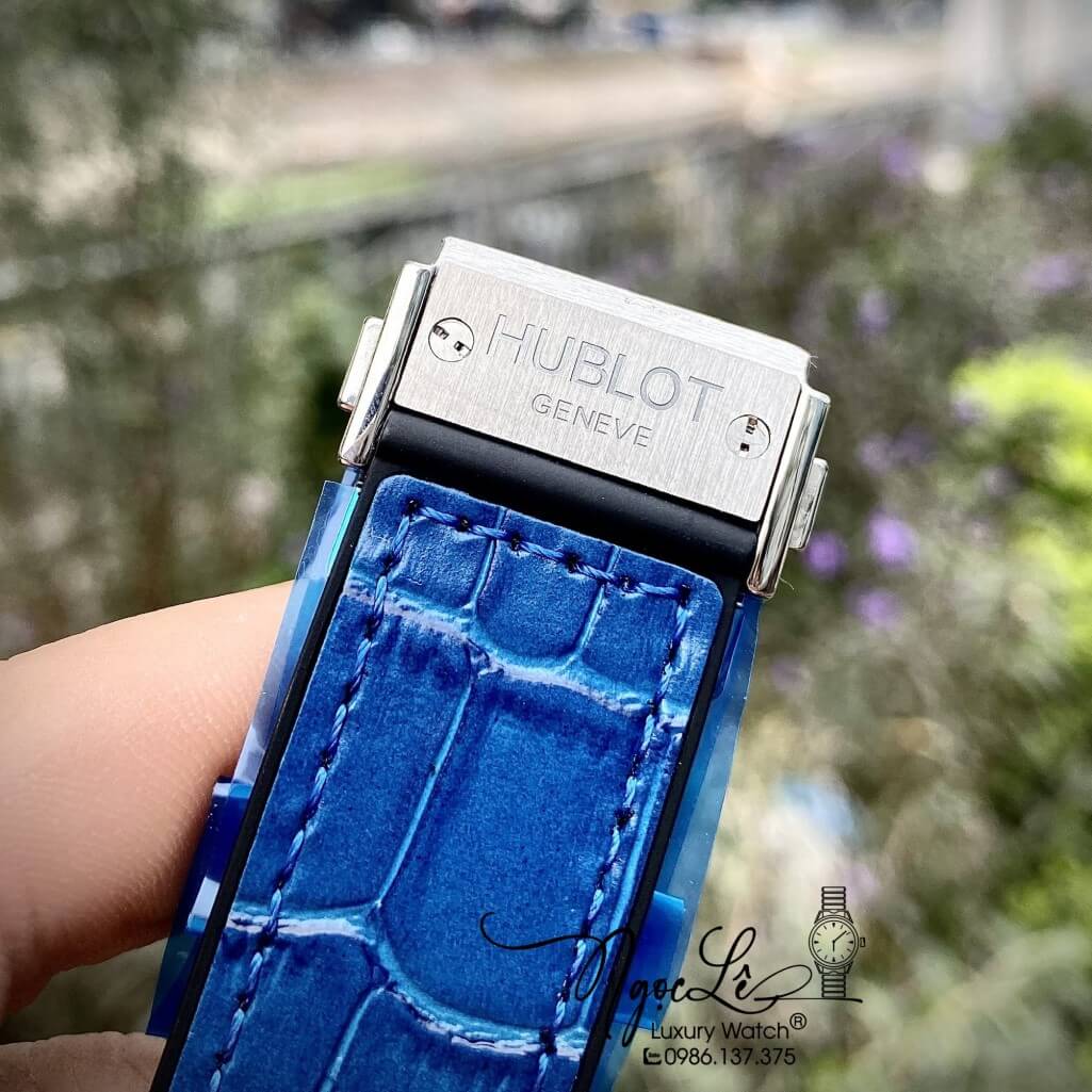 Đồng Hồ Nam Hublot Automatic Dây Da Silicon Màu Xanh Mặt Trơn Size 42mm