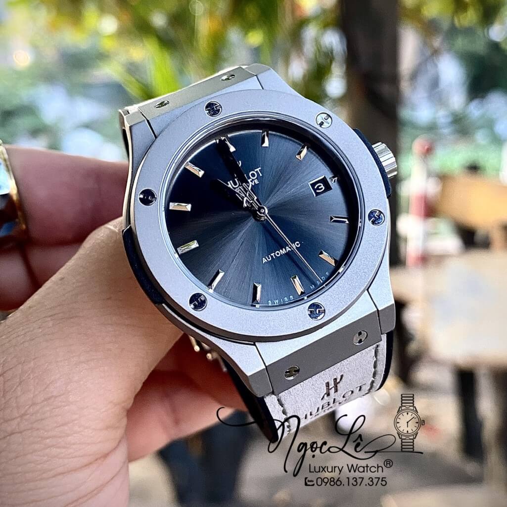 Đồng Hồ Nam Hublot Automatic Dây Da Silicon Màu Xám Mặt Trơn Size 42mm