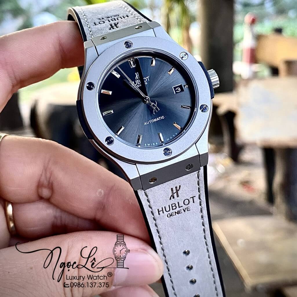 Đồng Hồ Nam Hublot Automatic Dây Da Silicon Màu Xám Mặt Trơn Size 42mm