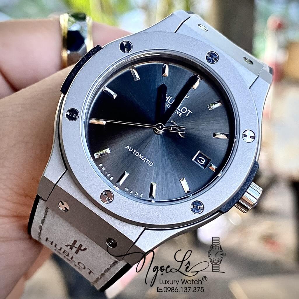 Đồng Hồ Nam Hublot Automatic Dây Da Silicon Màu Xám Mặt Trơn Size 42mm