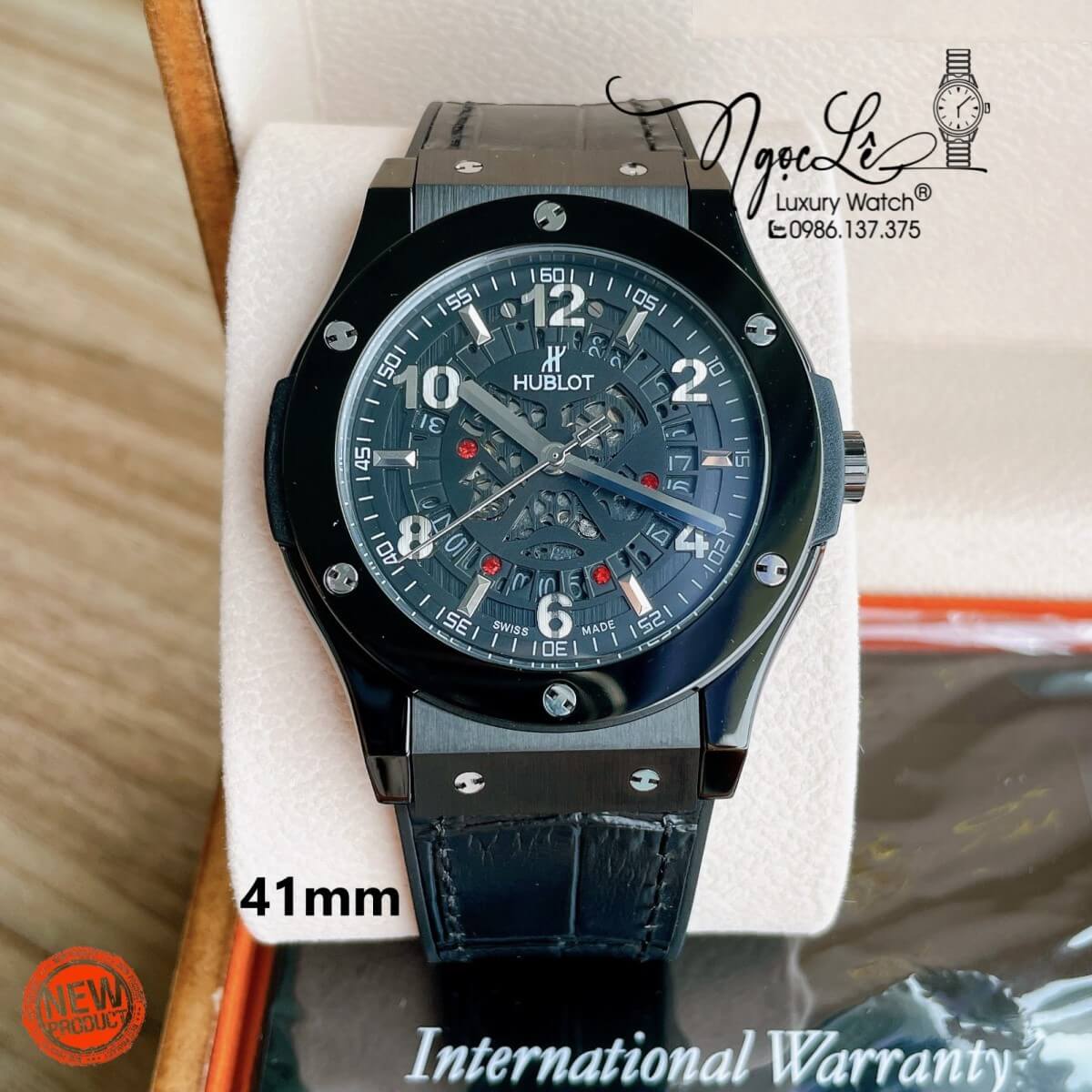 Đồng Hồ Hublot Automatic Nam Lộ Cơ Size 42mm Da Dây Silicon Đen Vỏ Thép Đen