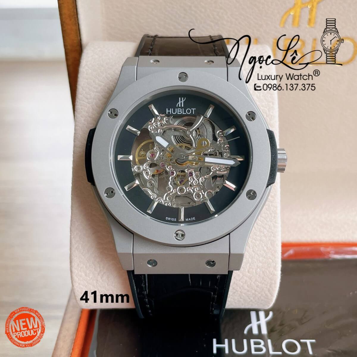 Đồng Hồ Hublot Automatic Nam Lộ Cơ Size 42mm Dây Da Silicon Đen Vỏ Thép Mờ