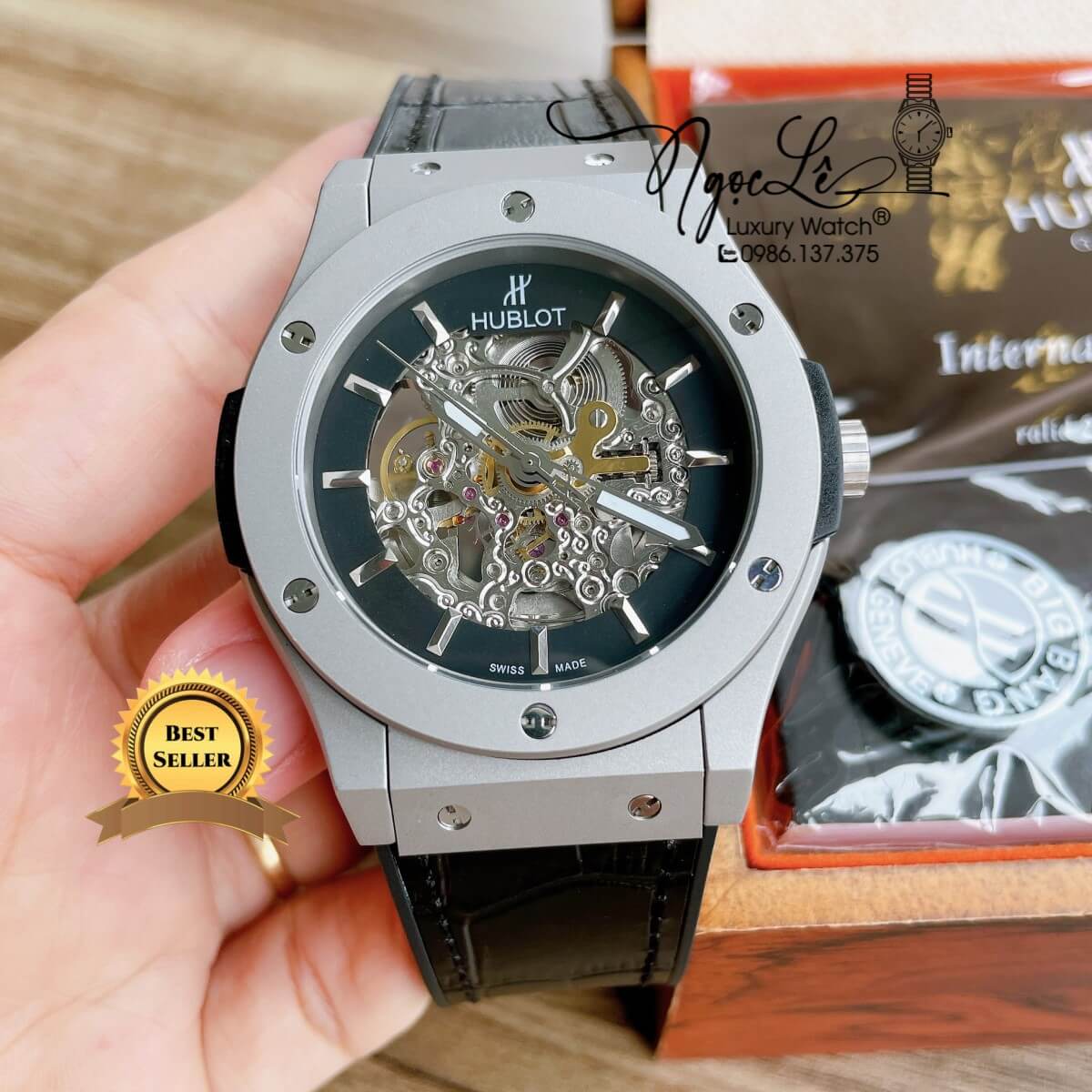 Đồng Hồ Hublot Automatic Nam Lộ Cơ Size 42mm Dây Silicon Đen Vỏ Thép Mờ