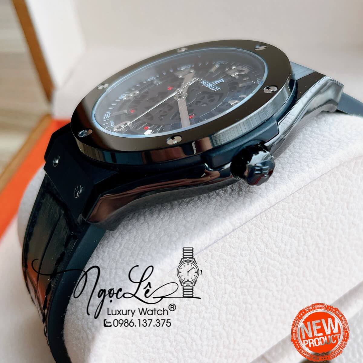 Đồng Hồ Hublot Automatic Nam Lộ Cơ Size 42mm Da Dây Silicon Đen Vỏ Thép Đen