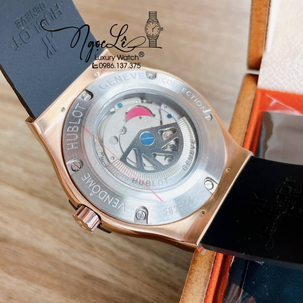 Đồng Hồ Hublot Automatic Nam Lộ Cơ Size 42mm Dây Silicon Đen Vỏ Thép Rose